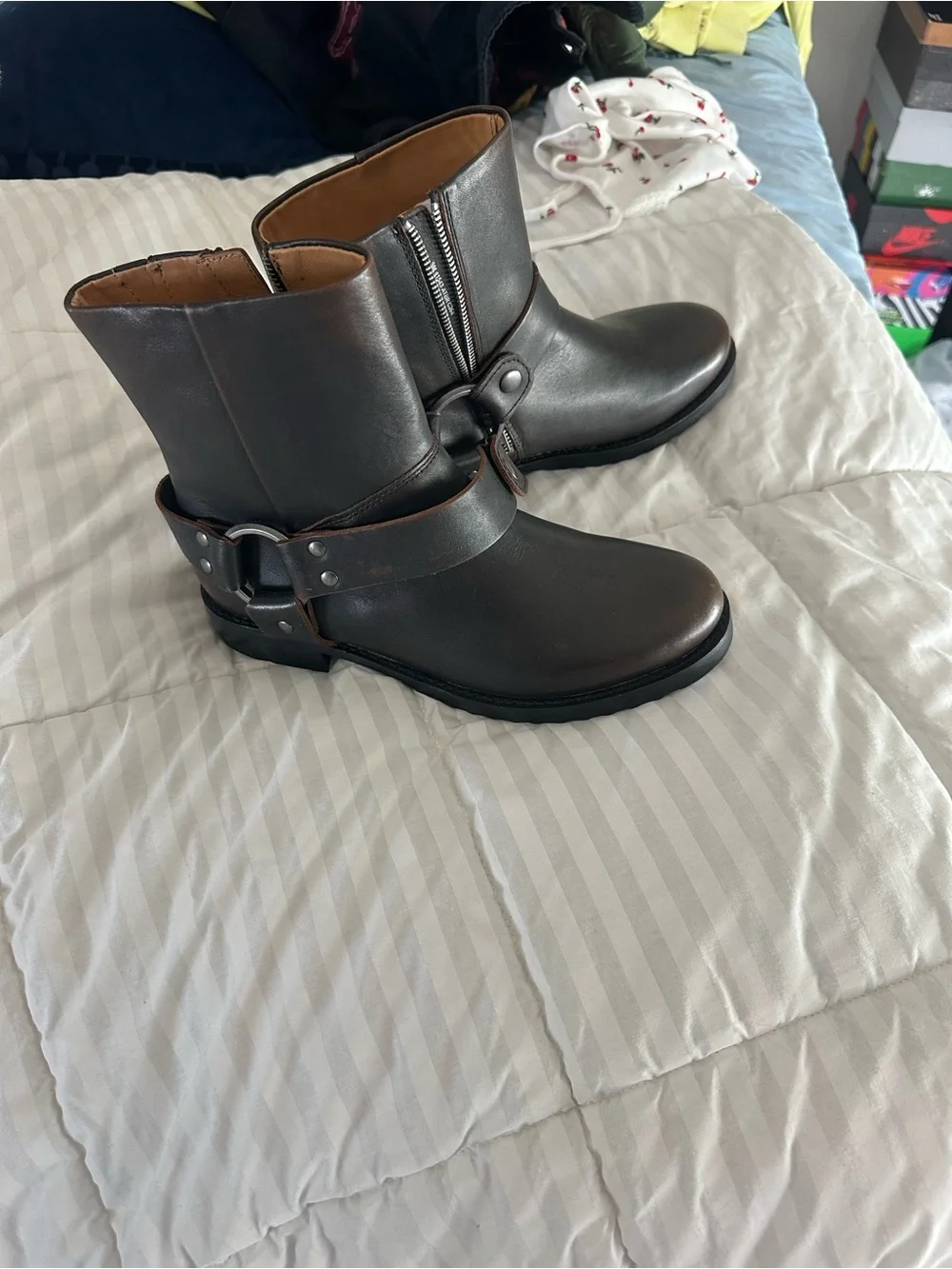 Frye Dark Brown Leather Harness Booties